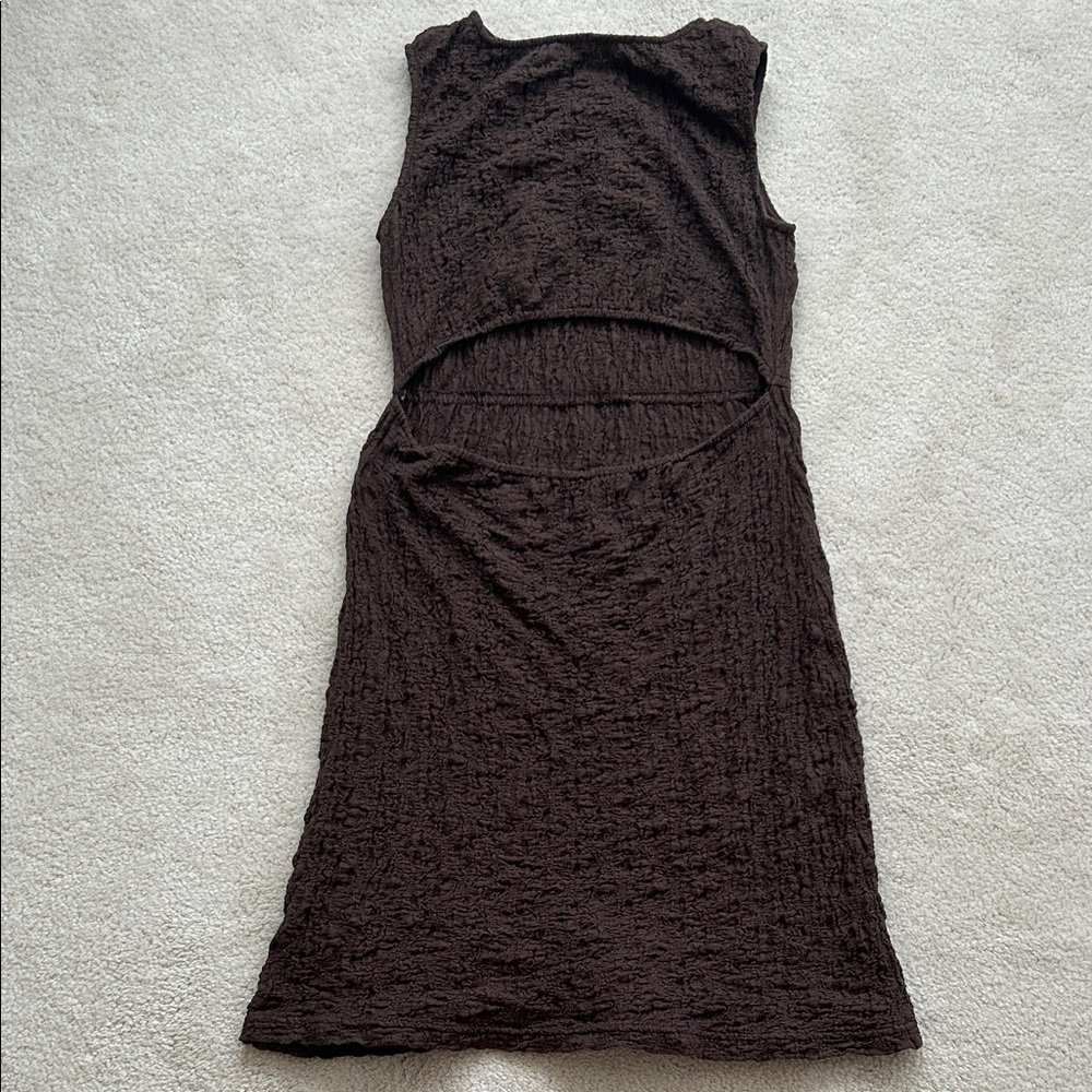 All:Row Sleeveless Textured Midi Dress in Rich Brown - Size L - Picture 5 of 6
